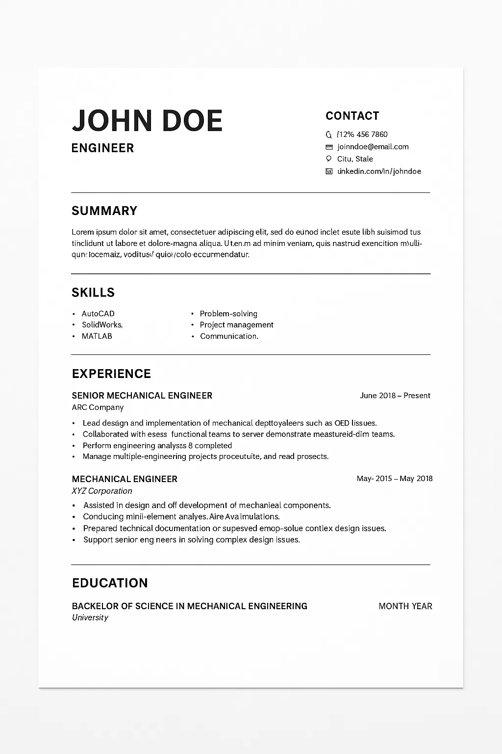 نمونه رزومه مهندسی استرالیایی با ساختار استاندارد و مهارت‌های AutoCAD و MATLAB