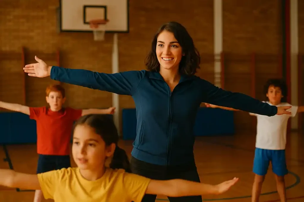 خانم معلم ایرانی در کلاس ورزش مدرسه استرالیایی همراه با دانشآموزان