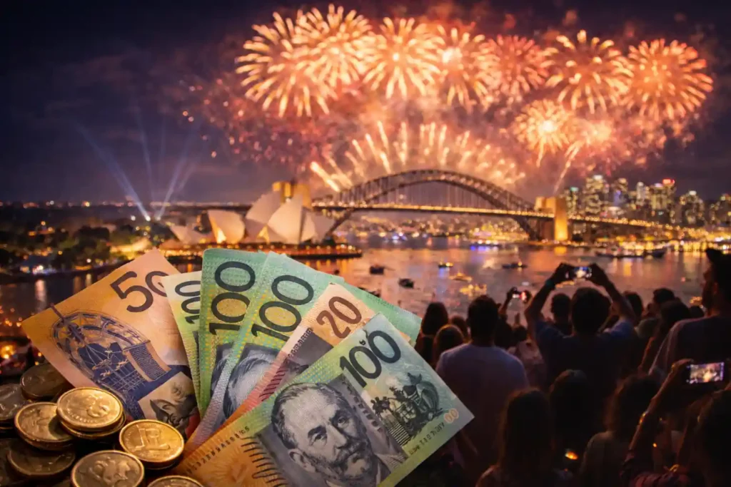 هزینه‌ها و بودجه آتش‌بازی سال نو سیدنی با نمایش دلار استرالیا، جمعیت تماشاگران و آتش‌بازی بندر سیدنی