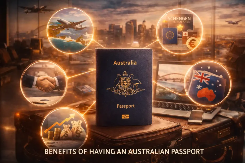 مزایای داشتن پاسپورت استرالیا شامل سفر بدون ویزا، فرصت‌های تجاری و اعتبار جهانی